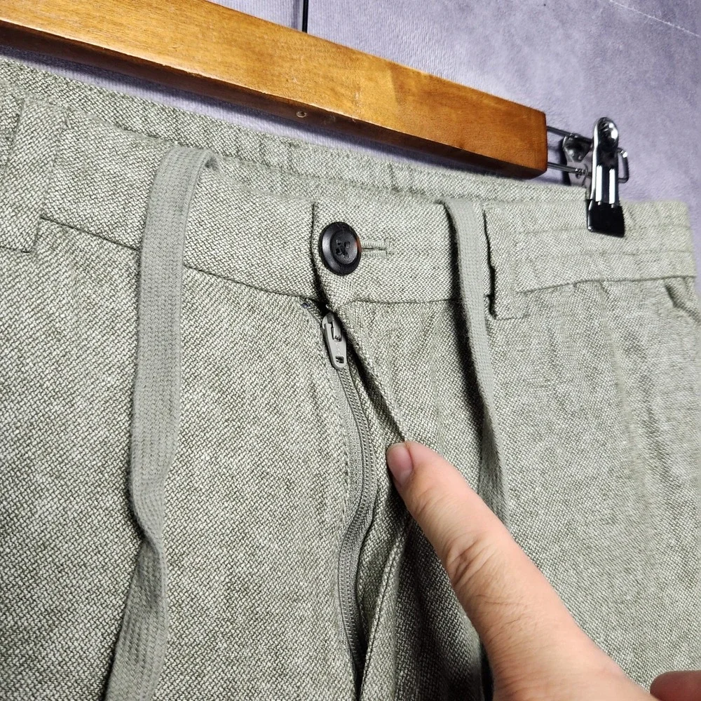 Banana Republic Mens 32x27 Athletic Linen Pants Olive Green Drawstring Casual